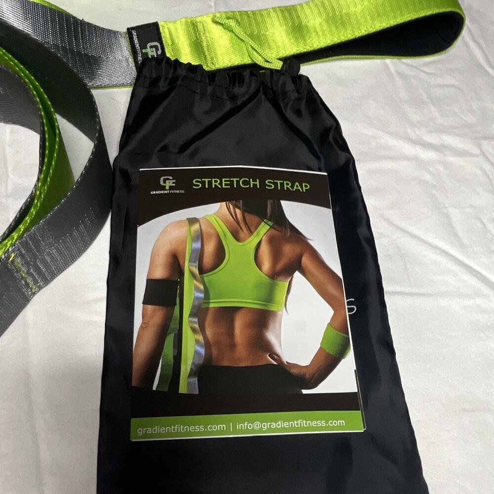 Gradient Fitness Yoga Stretch Strap Green/Gray w/ Carry Bag & Stretch Guide - Picture 2 of 3